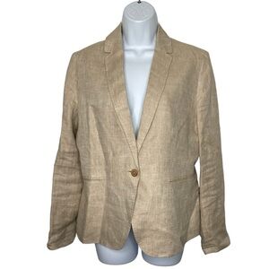 Massimo Dutti Beige Linen Blend Single-Button Blazer